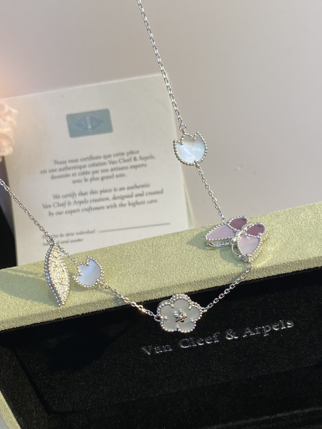 Van Cleef & Arpels Alhambra Opaline Silver Necklace